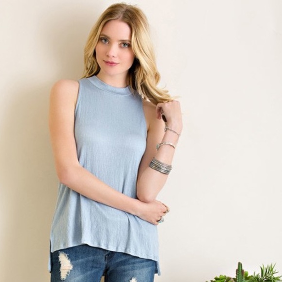 entro Tops - *CLEARANCE* Solid Ribbed Mock Neck Sleeveless Top